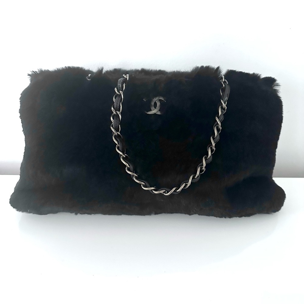 Chanel Black Rabbit Fur Shoulder Bag in like new condition